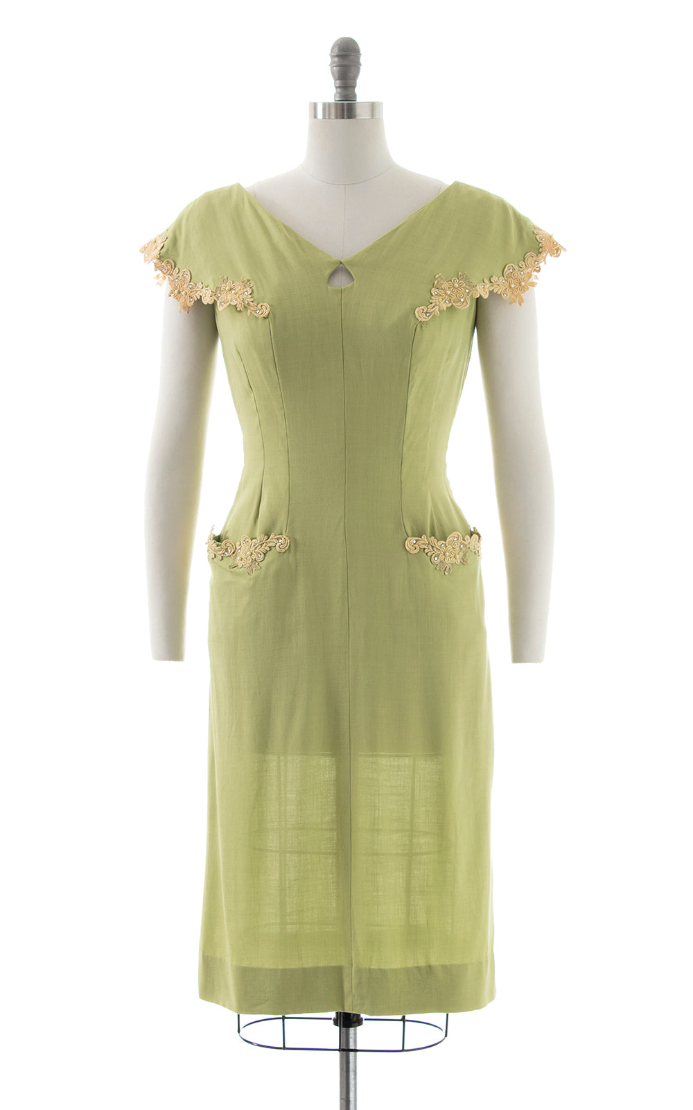 1950s Linen & Lace Dress with Pockets | small/medium