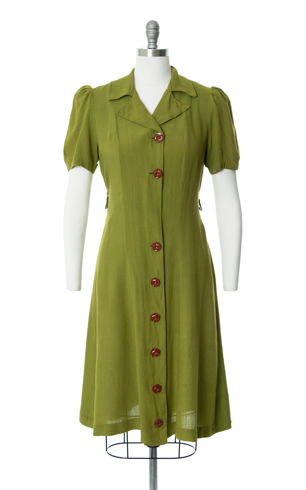 1940s Olive Green Linen Shirtwaist Dress 1940s Olive Green Linen Shirtwaist Dress
