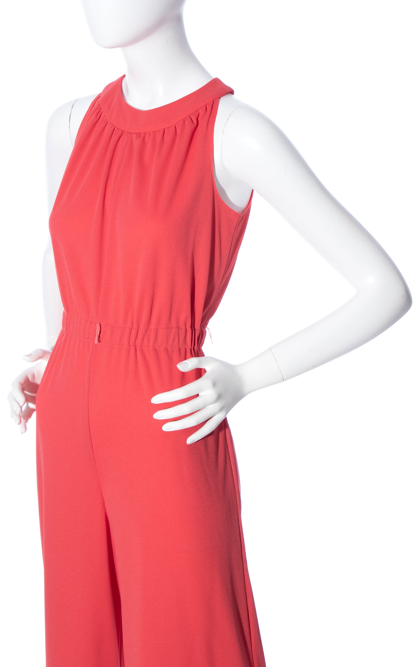 Vintage 70s 1970s Hot Salmon Pink Jersey Knit Wide Leg Jumpsuit Birthday Life Vintage