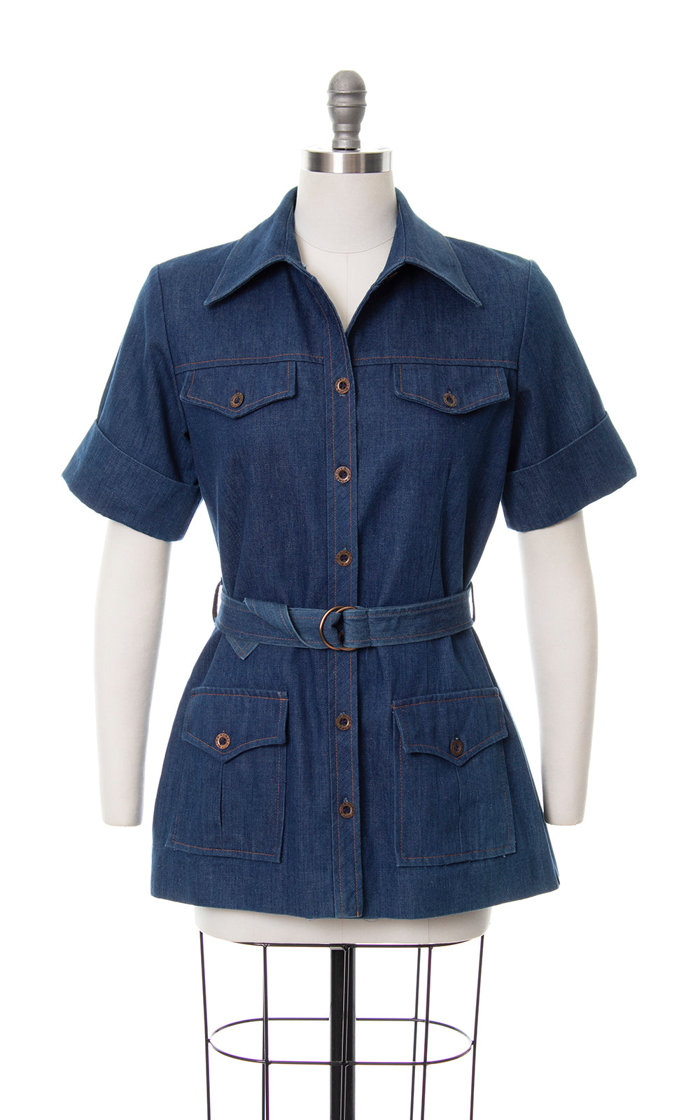 1970s Denim Belted Blouse | medium