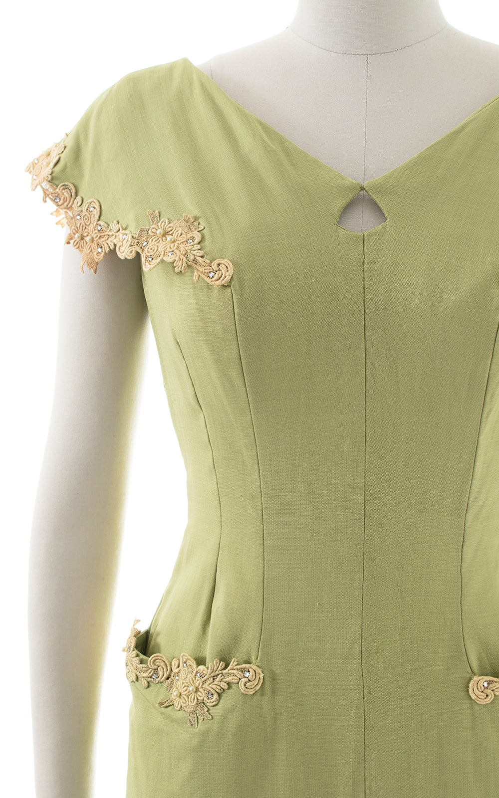 1950s Linen & Lace Dress with Pockets | small/medium