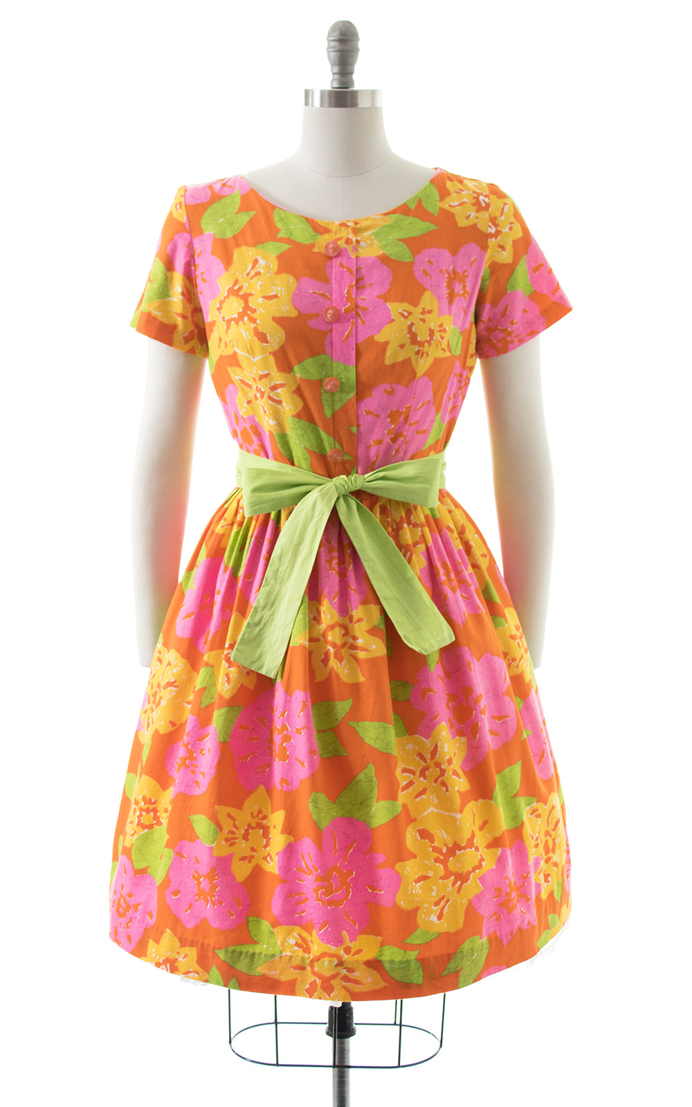 1950s Mode O' Day Lime Floral Cotton Dress | Medium 1950s Mode O' Day Lime Floral Cotton Dress | Medium