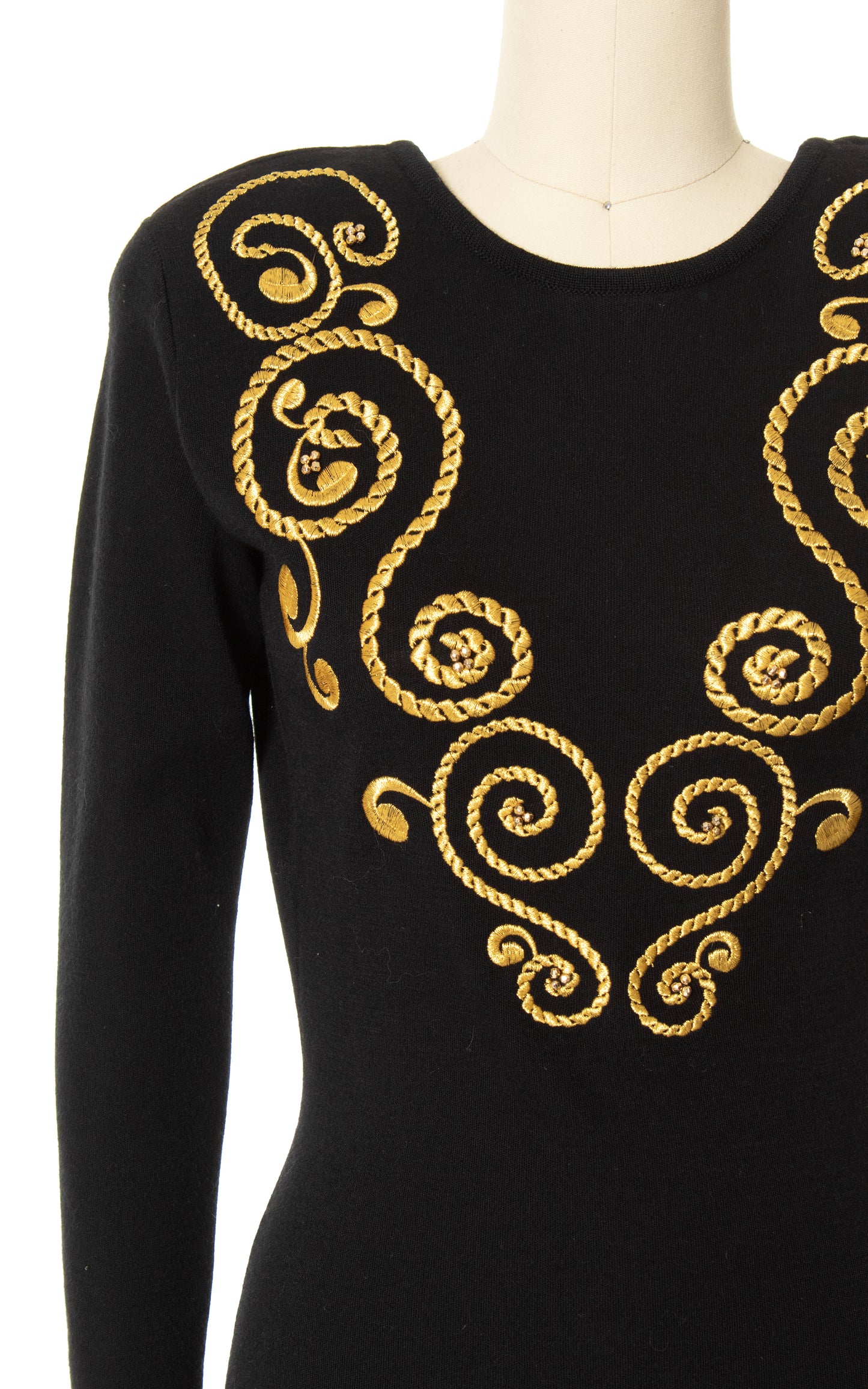 1980s Embroidered Open Back Knit Wool Sweater Dress | x-small/small