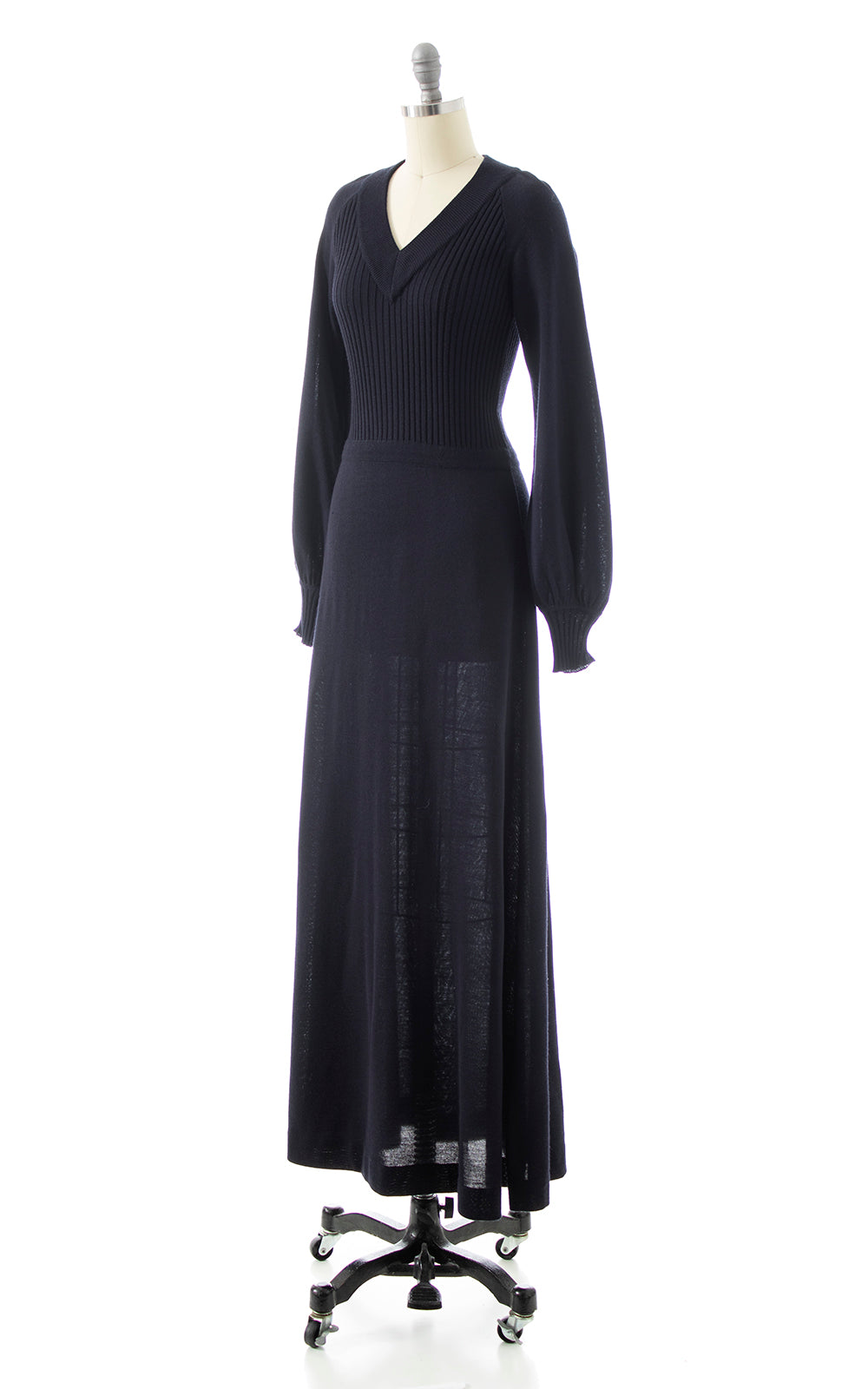 1970s Bishop Sleeve Knit Maxi Dress | x-small/small/medium