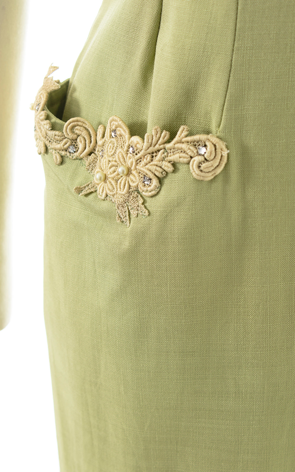 1950s Linen & Lace Dress with Pockets | small/medium
