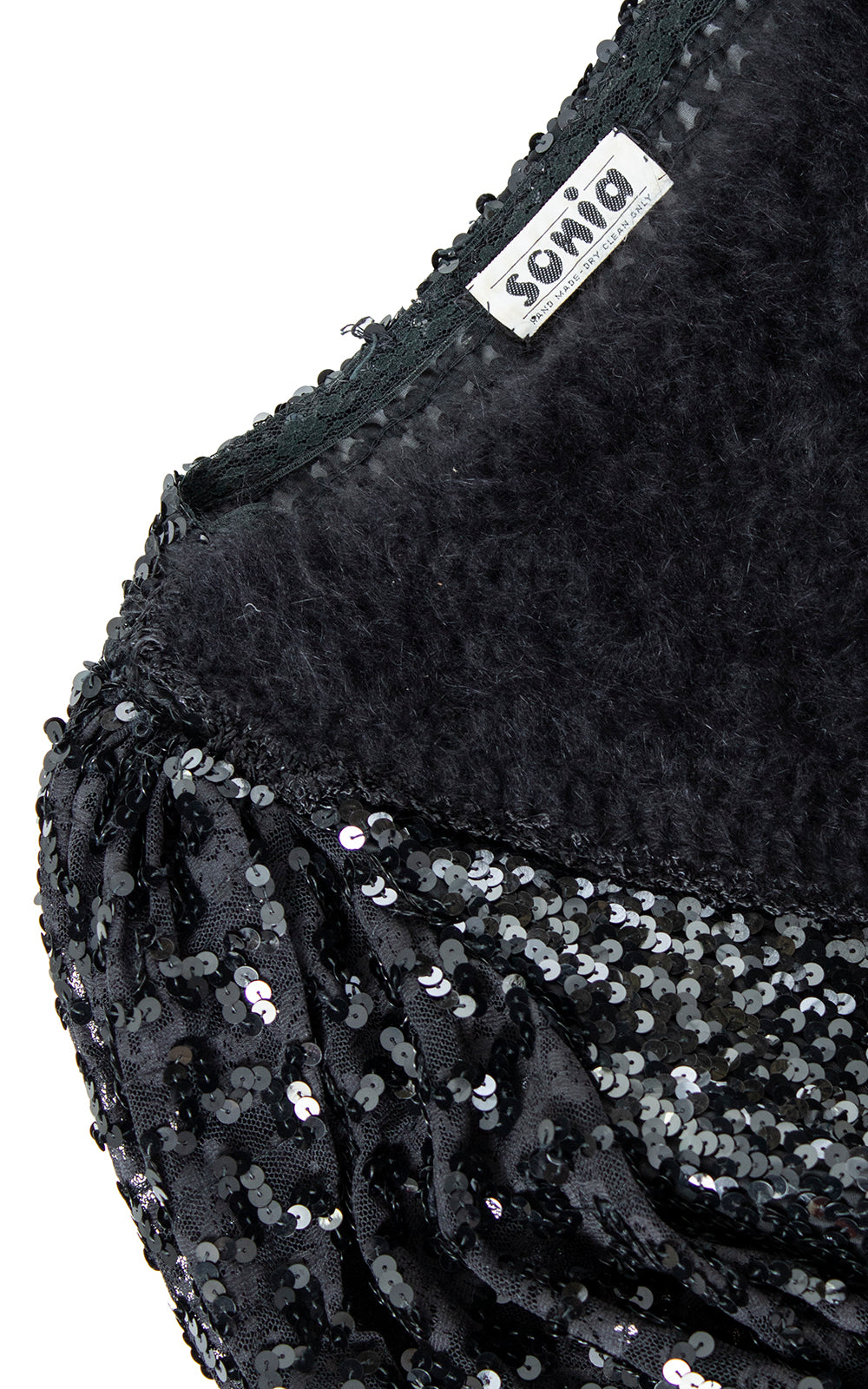 Vintage 1970s 70s 1980s 80s Black Sequin & Angora Balloon Sleeve Top Birthday Life Vintage