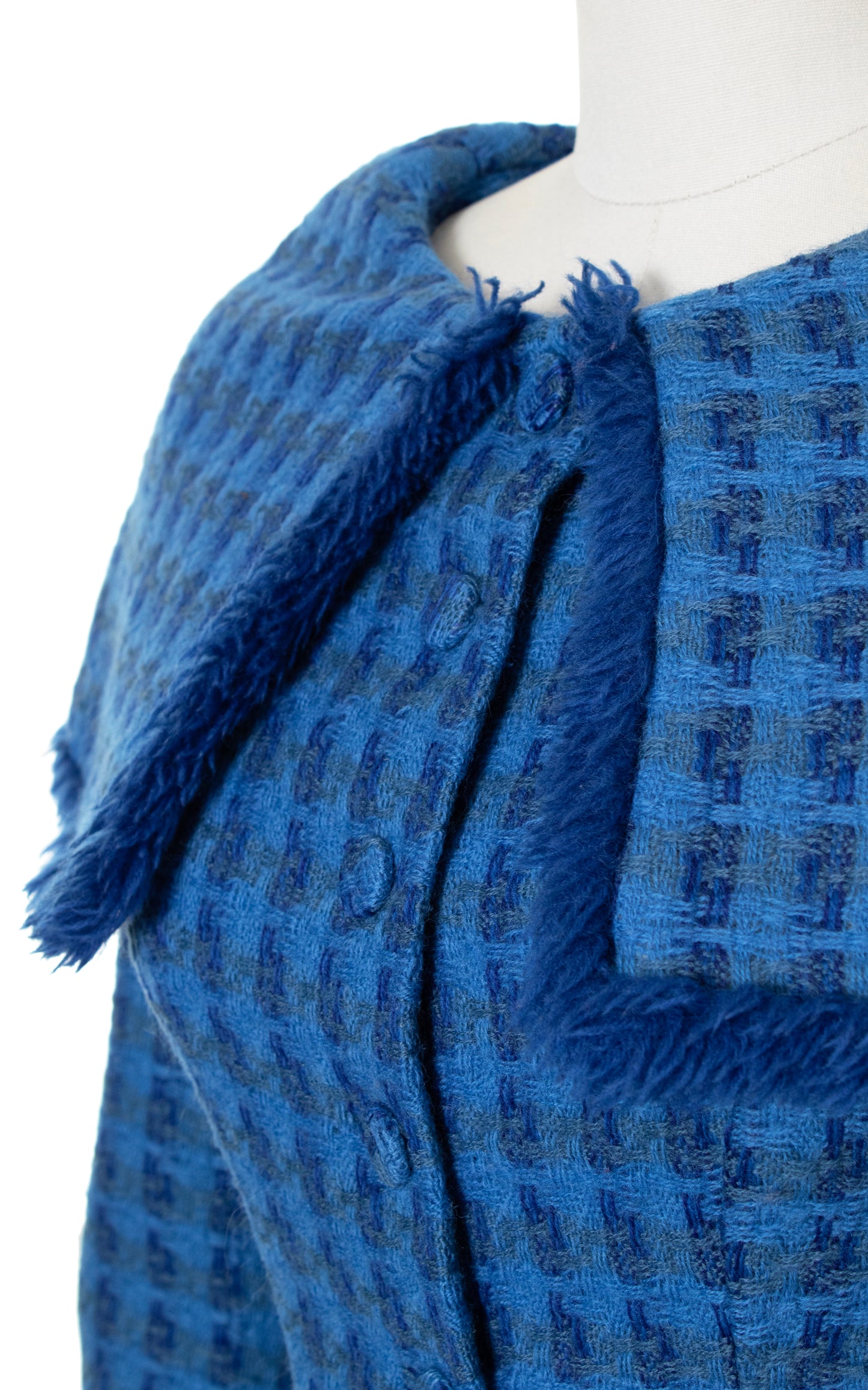 1950s Plaid Wool Dress with Fringe Collar | small