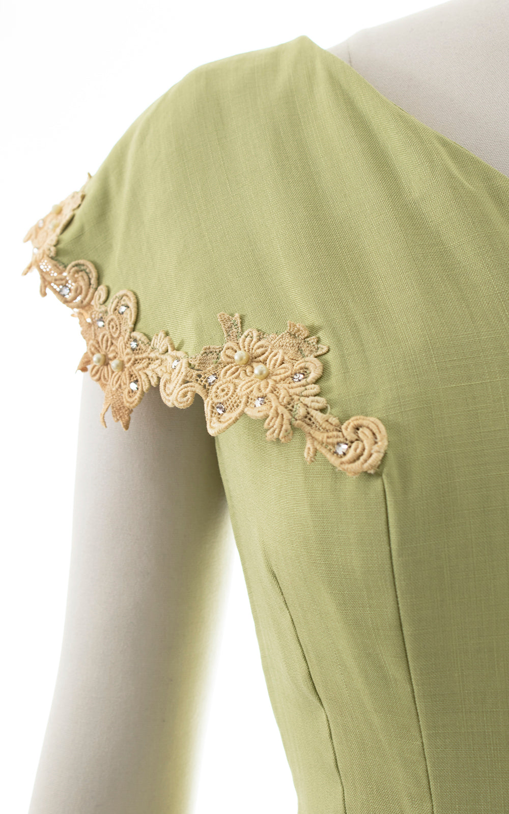 1950s Linen & Lace Dress with Pockets | small/medium