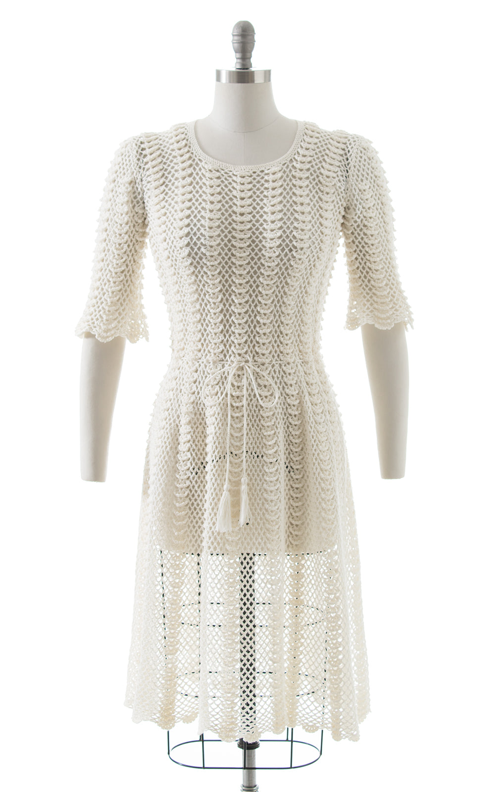 1970s Cream Crochet Dress