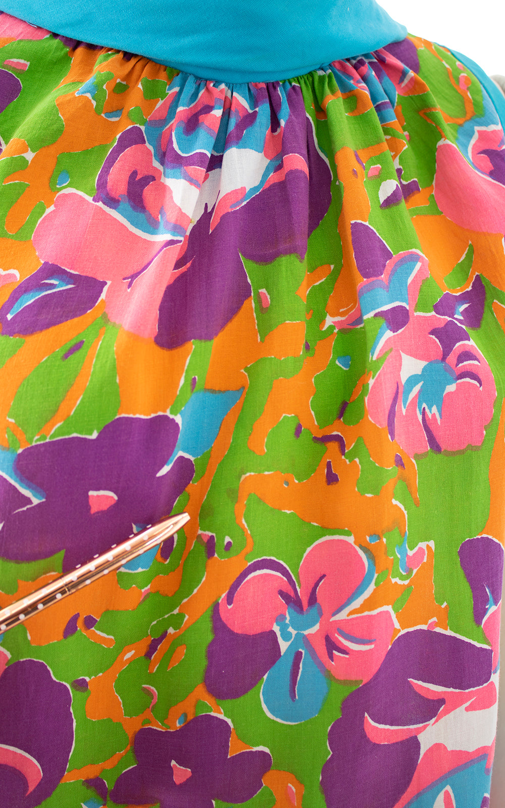 1960s Neon Rose Print Trapeze Dress with Pocket | medium/large