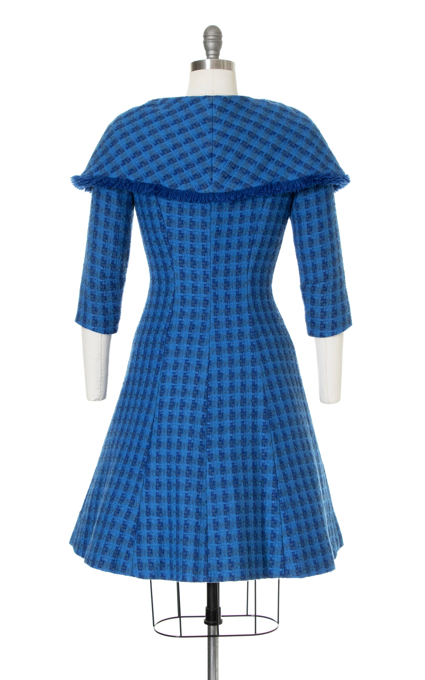 1950s Plaid Wool Dress with Fringe Collar | small