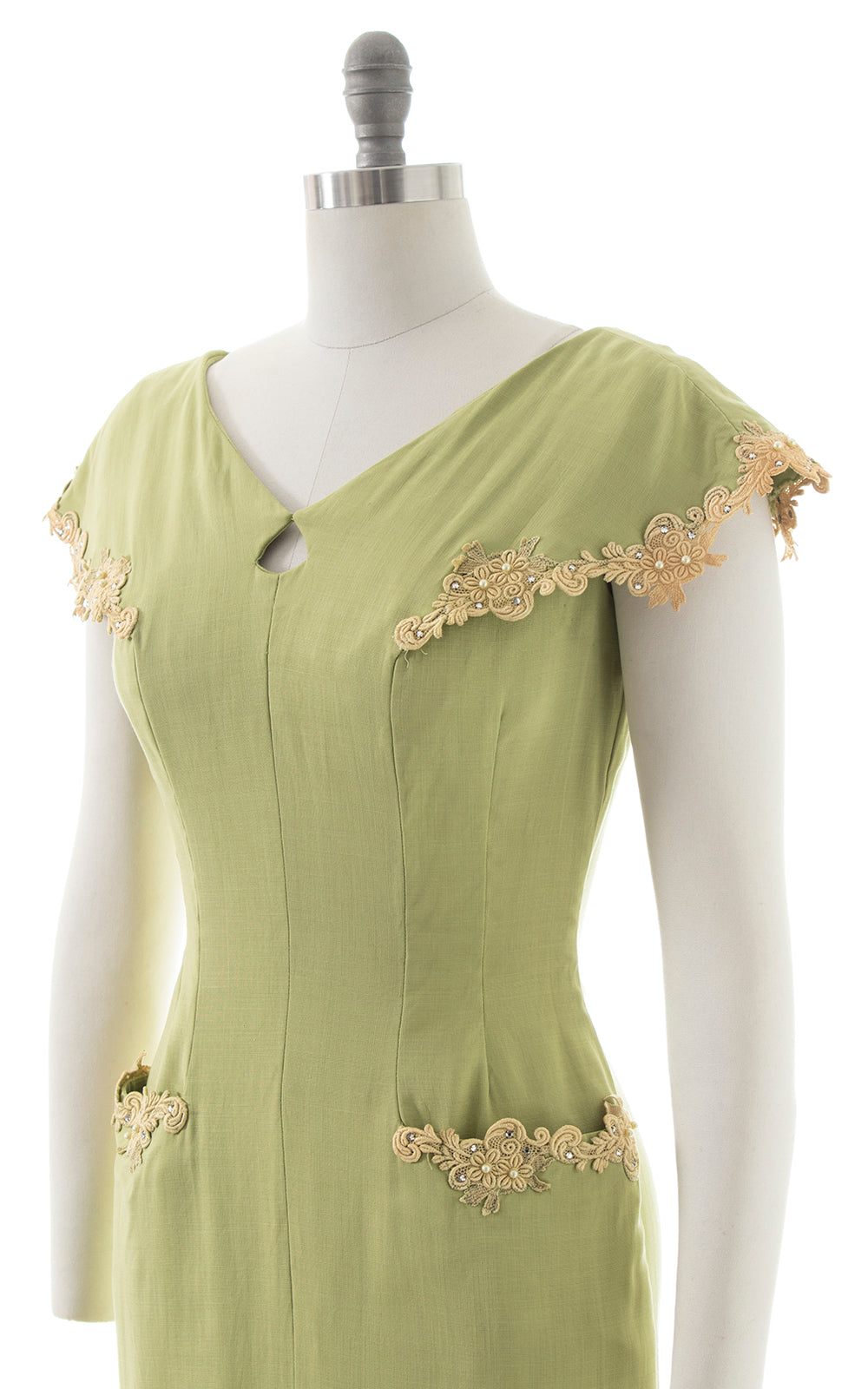 1950s Linen & Lace Dress with Pockets | small/medium
