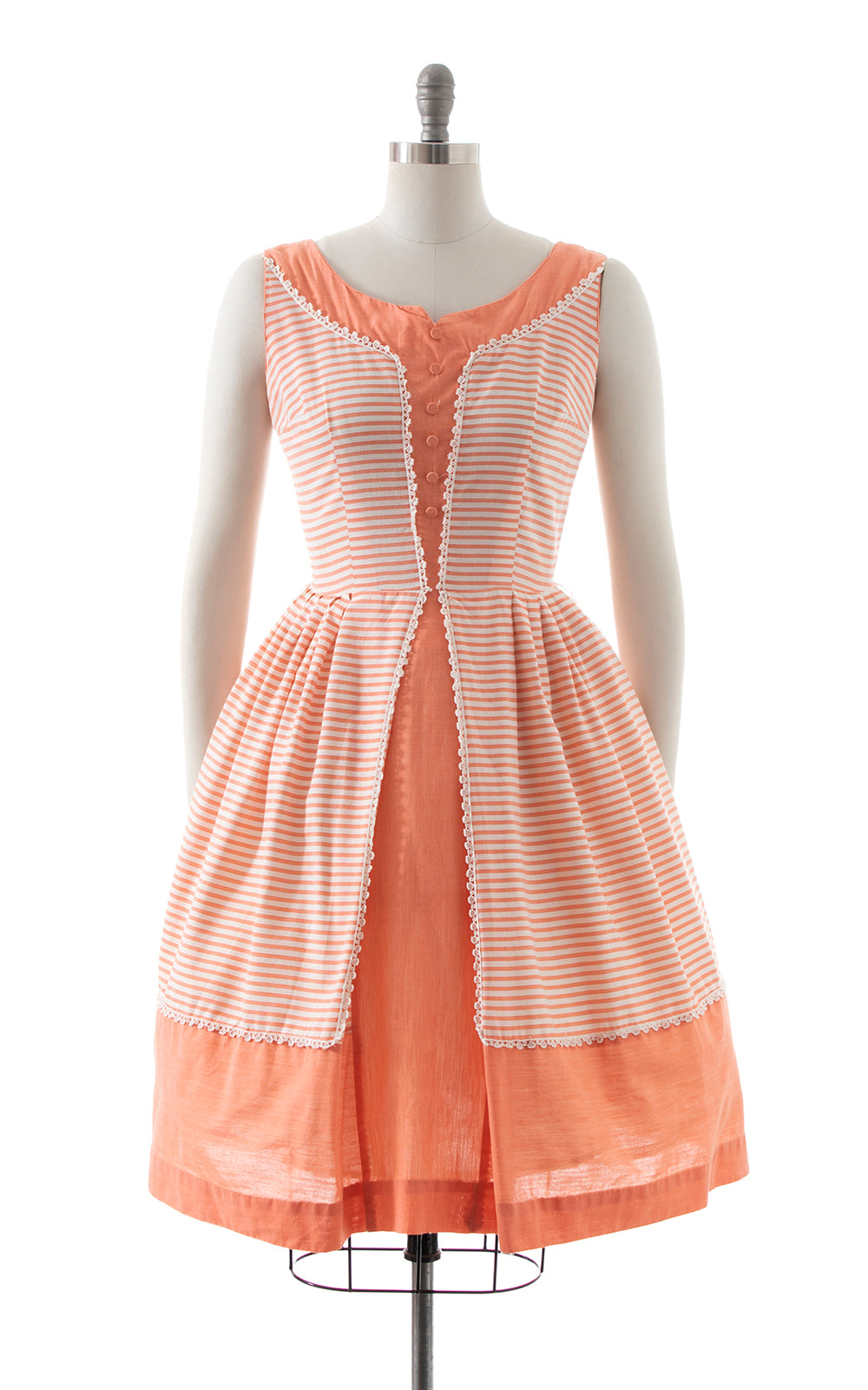 1950s Peach Striped Cotton Sundress | small