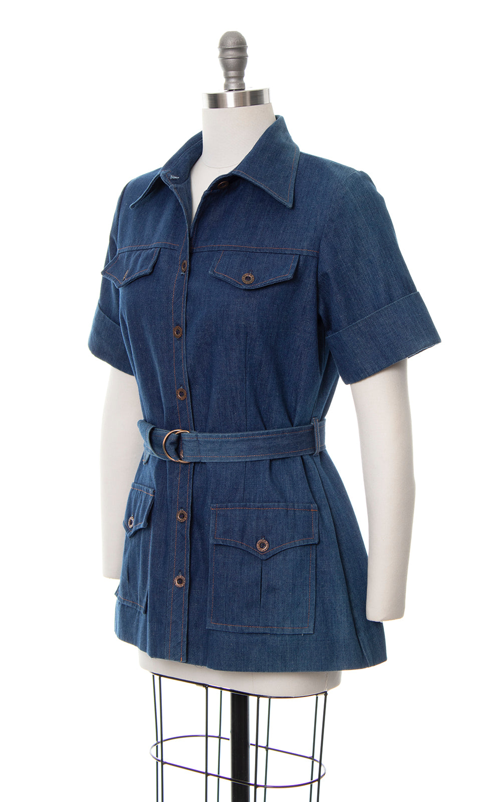 1970s Denim Belted Blouse | medium