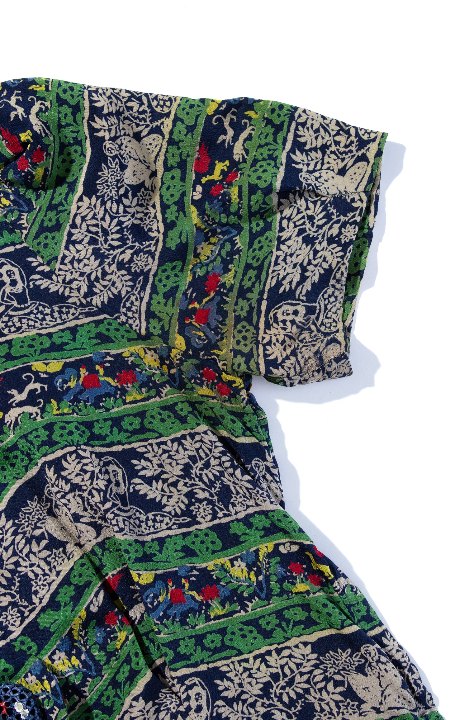 Vintage 40s 1940s Novelty Print Rayon Crepe People Floral Striped Shirtwaist Dress Birthday Life Vintage