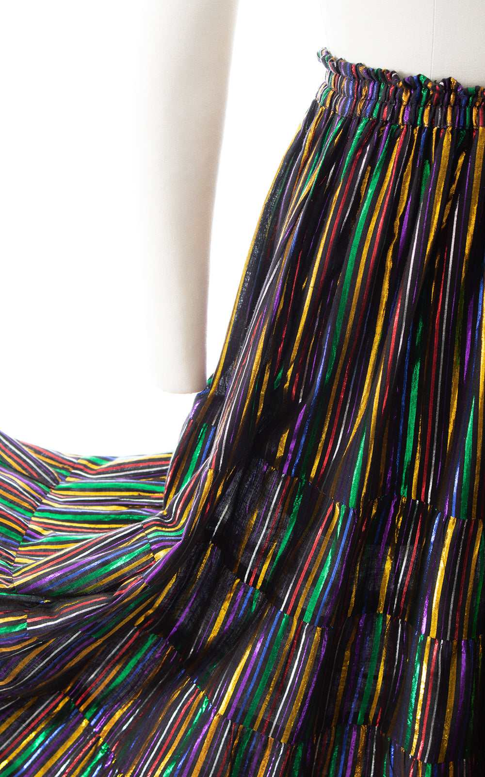 1970s 1980s Metallic Rainbow Striped Tiered Maxi Skirt | x-small/small/medium