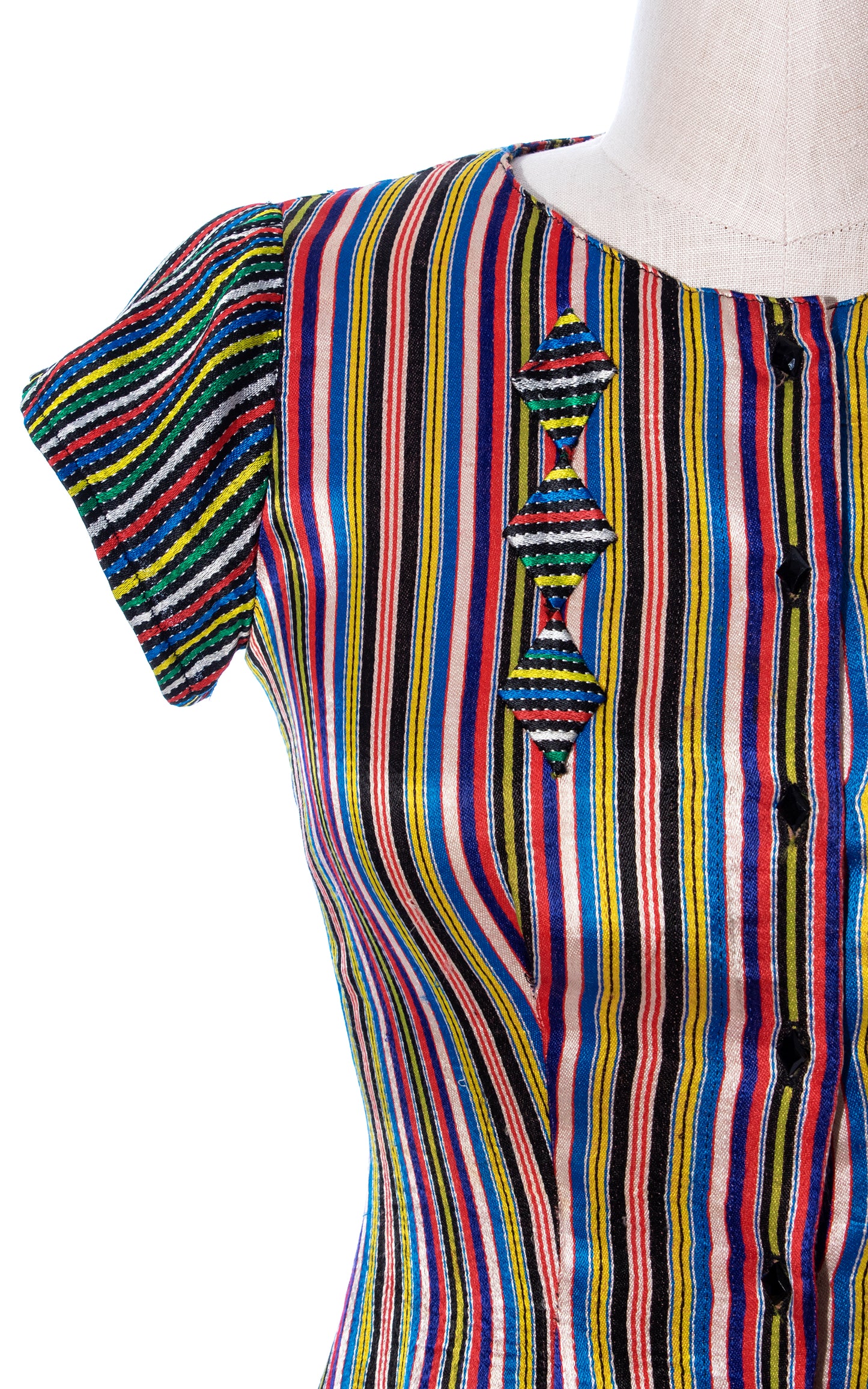 Vintage 30s 40s 1930s 1940s Rainbow Striped Satin Short Sleeve Art Deco Blouse Birthday Life Vintage