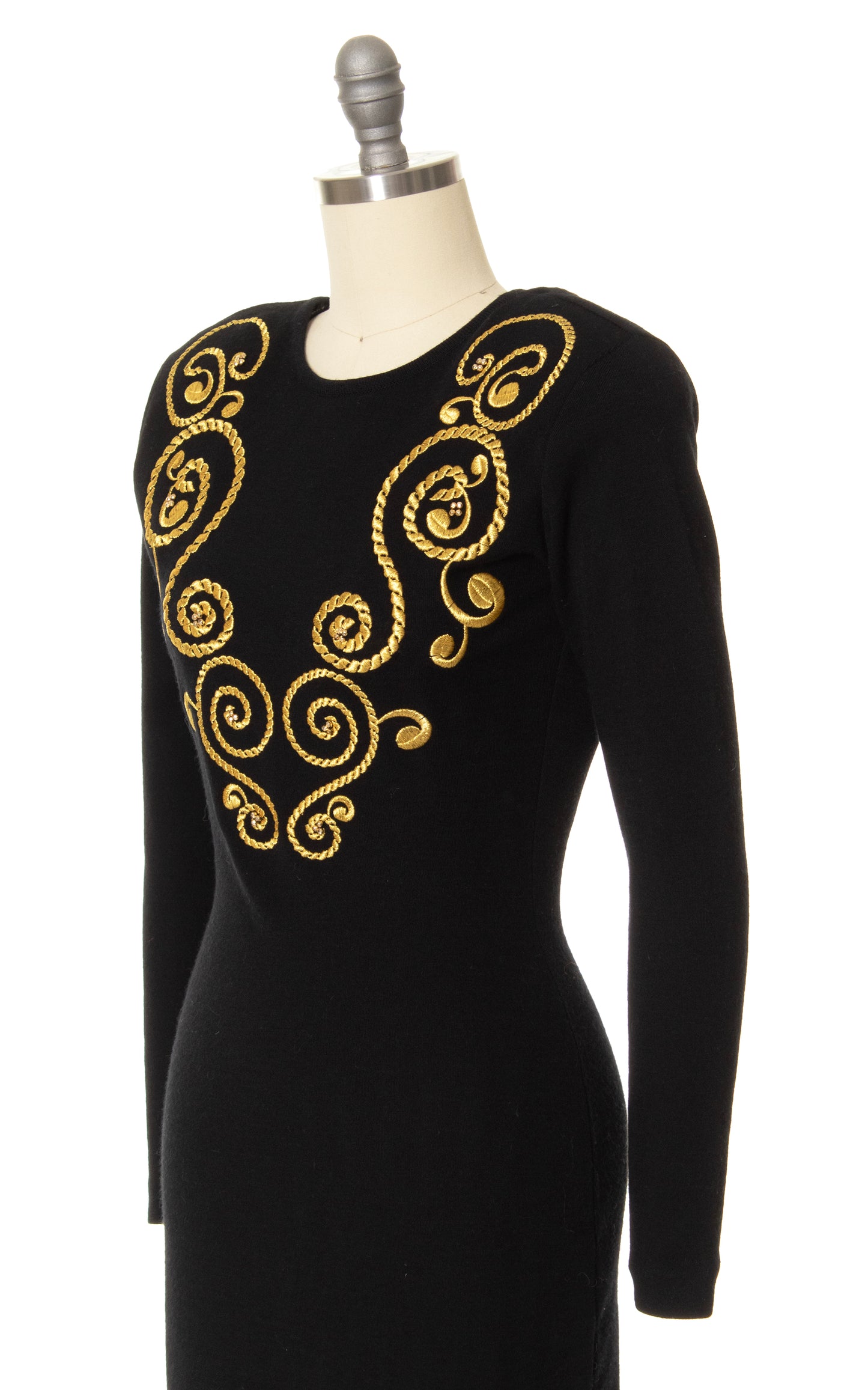 1980s Embroidered Open Back Knit Wool Sweater Dress | x-small/small