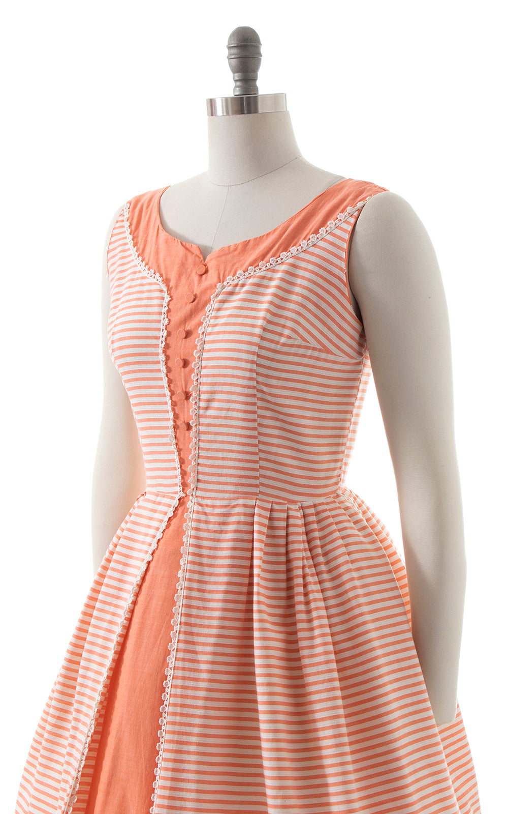 1950s Peach Striped Cotton Sundress | small