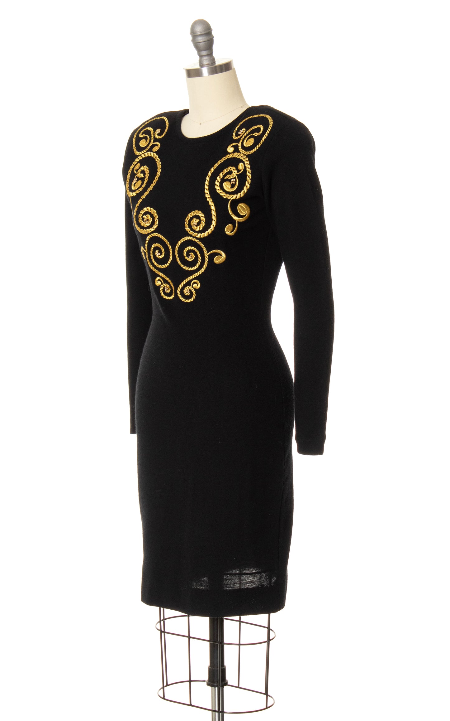 1980s Embroidered Open Back Knit Wool Sweater Dress | x-small/small