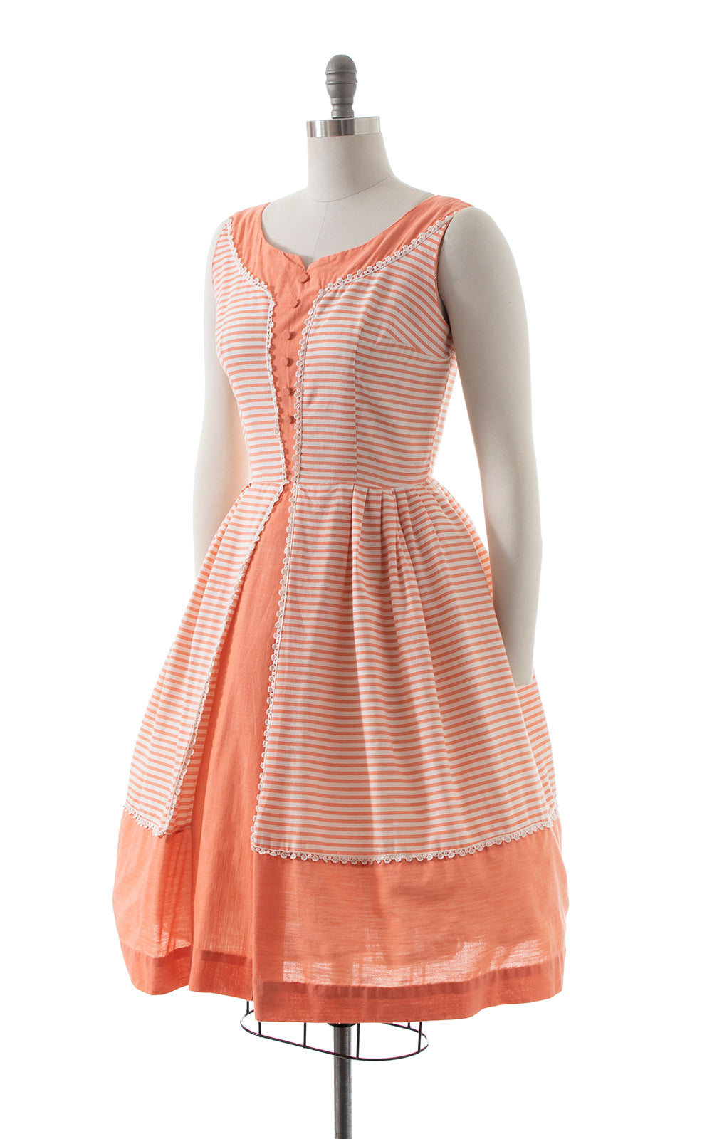 1950s Peach Striped Cotton Sundress | small