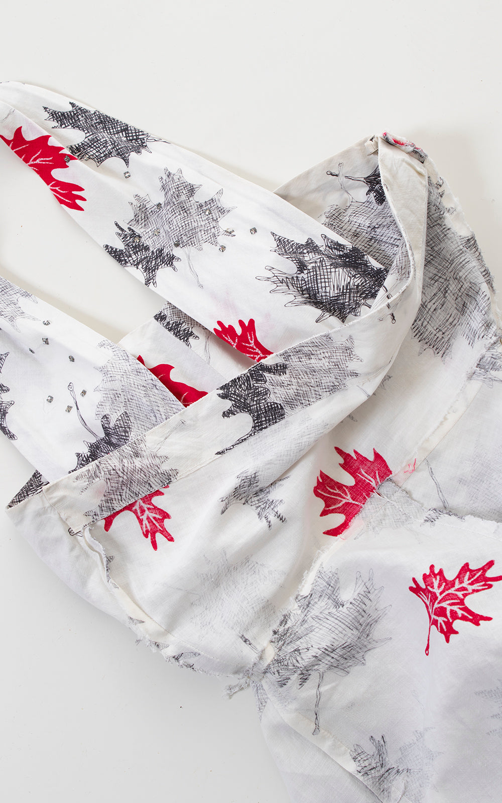 1950s Rhinestones & Leaf Print Cotton Halter Sundress | small