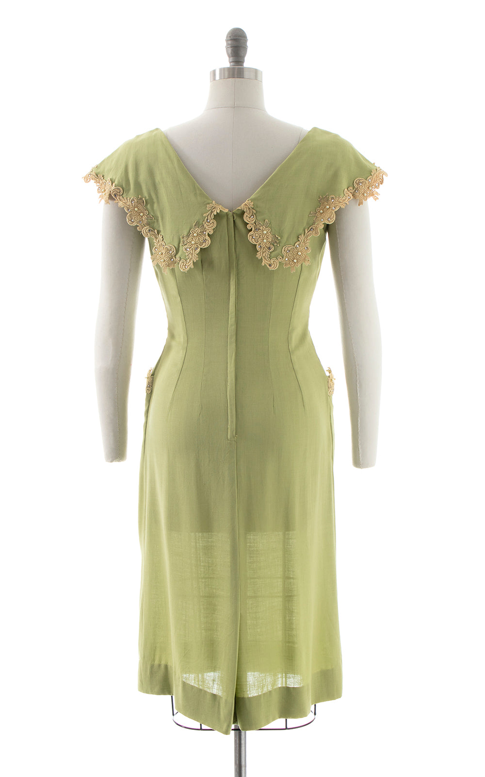 1950s Linen & Lace Dress with Pockets | small/medium