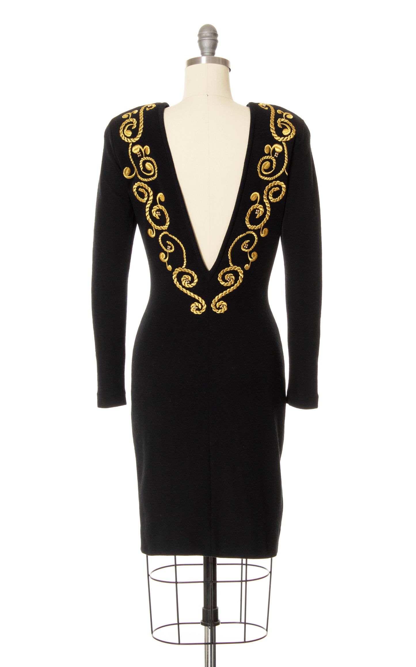 1980s Embroidered Open Back Knit Wool Sweater Dress | x-small/small