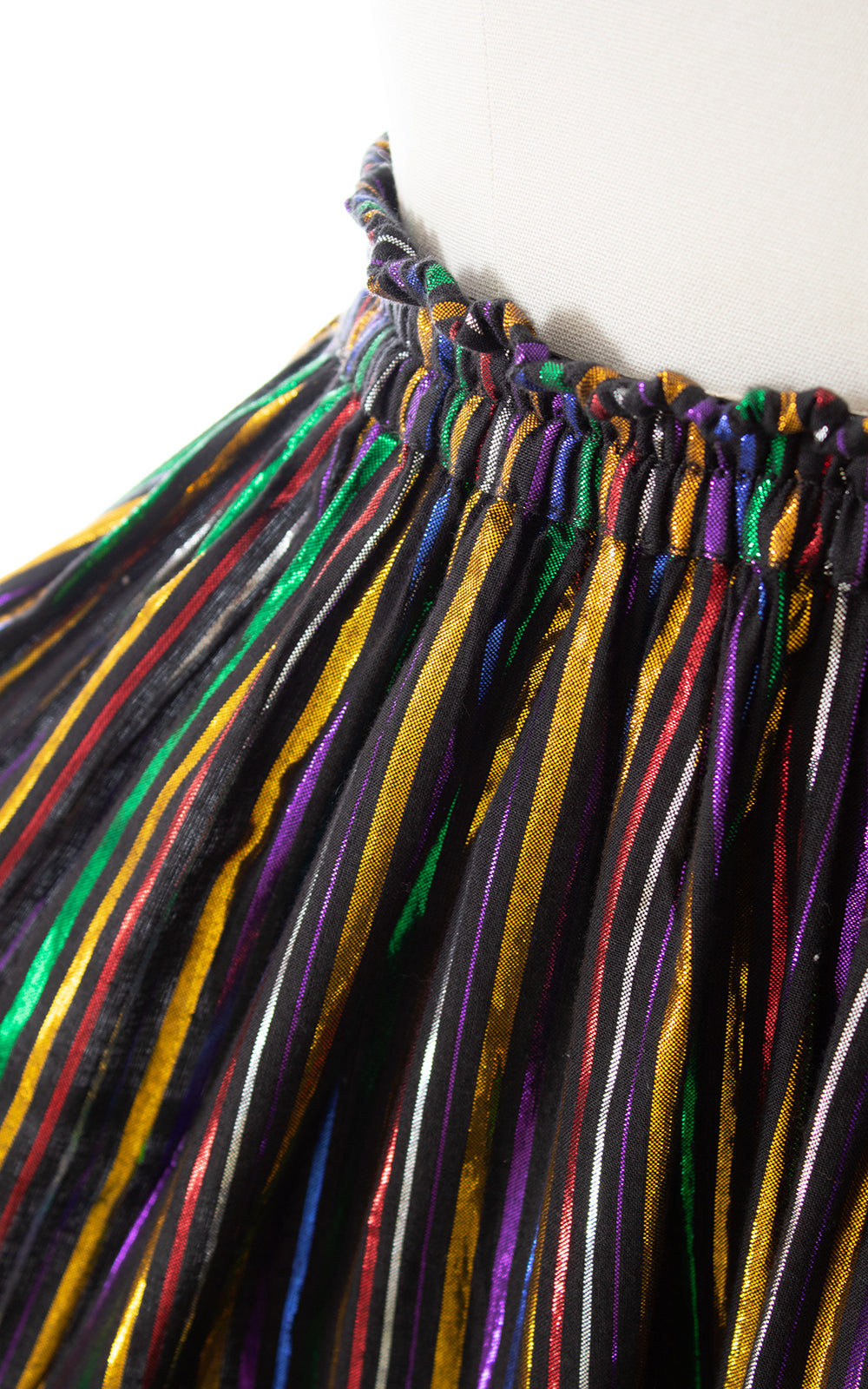 1970s 1980s Metallic Rainbow Striped Tiered Maxi Skirt | x-small/small/medium