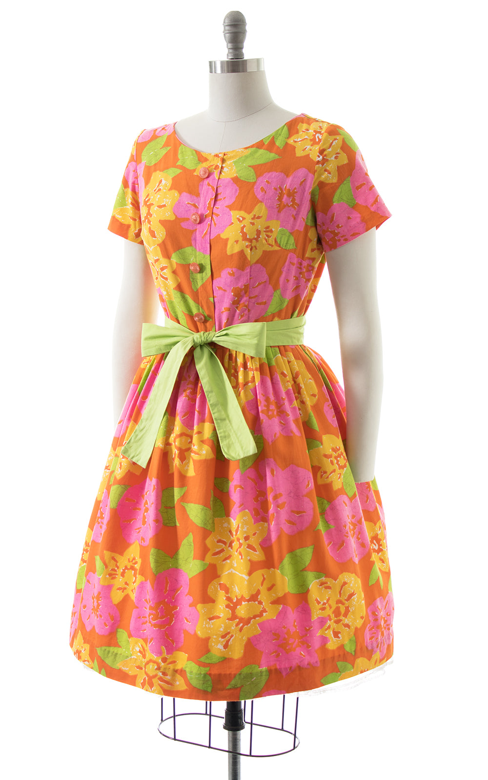 1950s Mode O' Day Lime Floral Cotton Dress