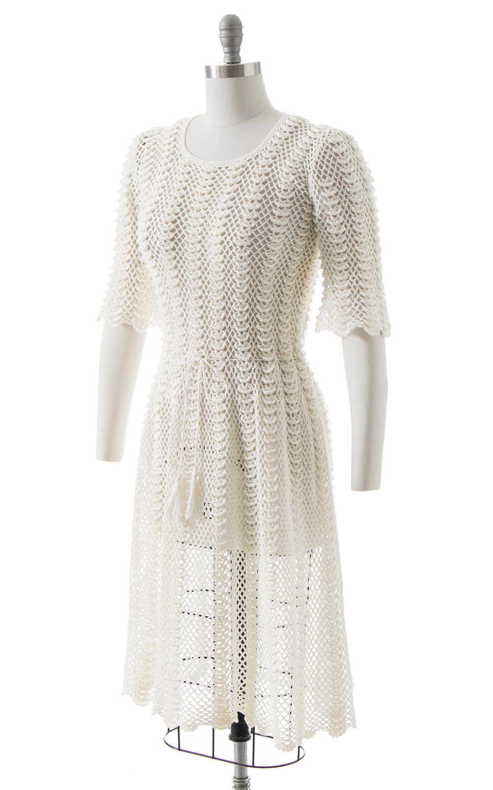 1970s Cream Crochet Dress