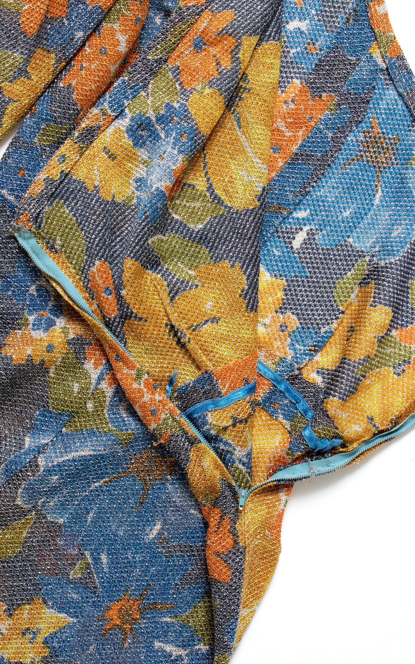 Vintage 70s 1970s Metallic Lurex Floral One Shoulder Sleeve Jumpsuit BirthdayLifeVintage