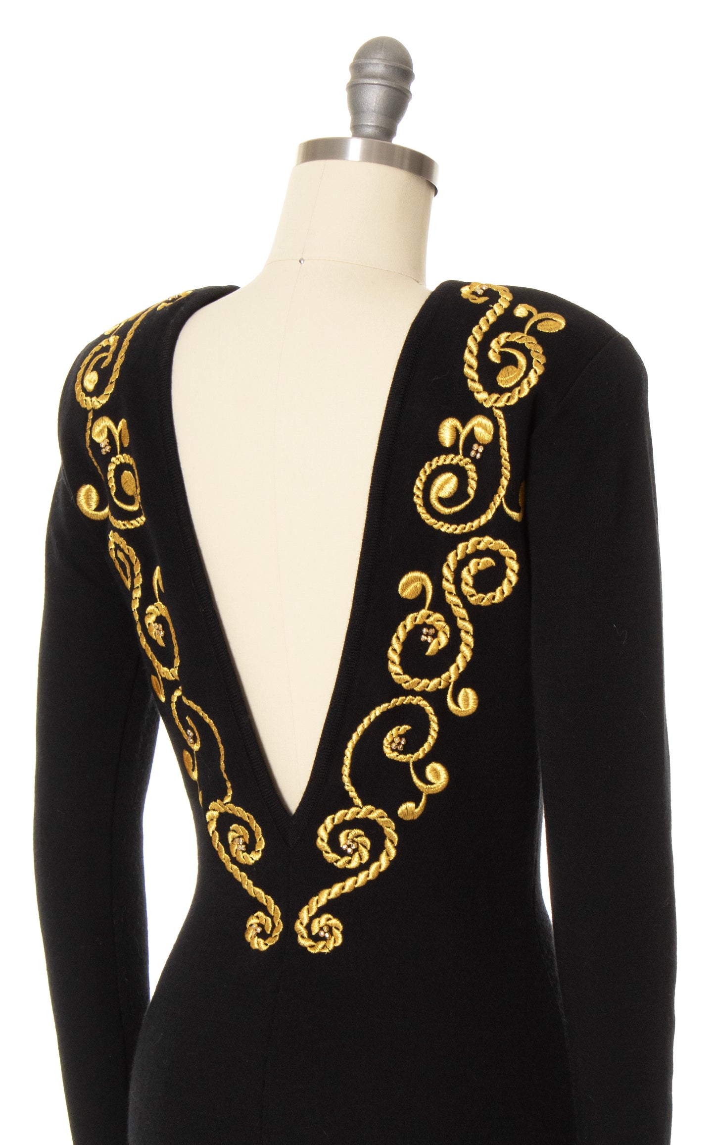 1980s Embroidered Open Back Knit Wool Sweater Dress | x-small/small