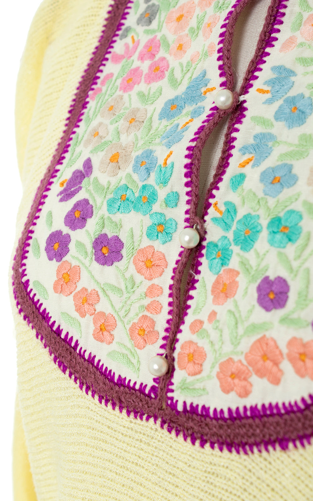 Vintage 1970s 70s Floral Embroidered Knit Drawstring Cream Sweater Birthday Life Vintage
