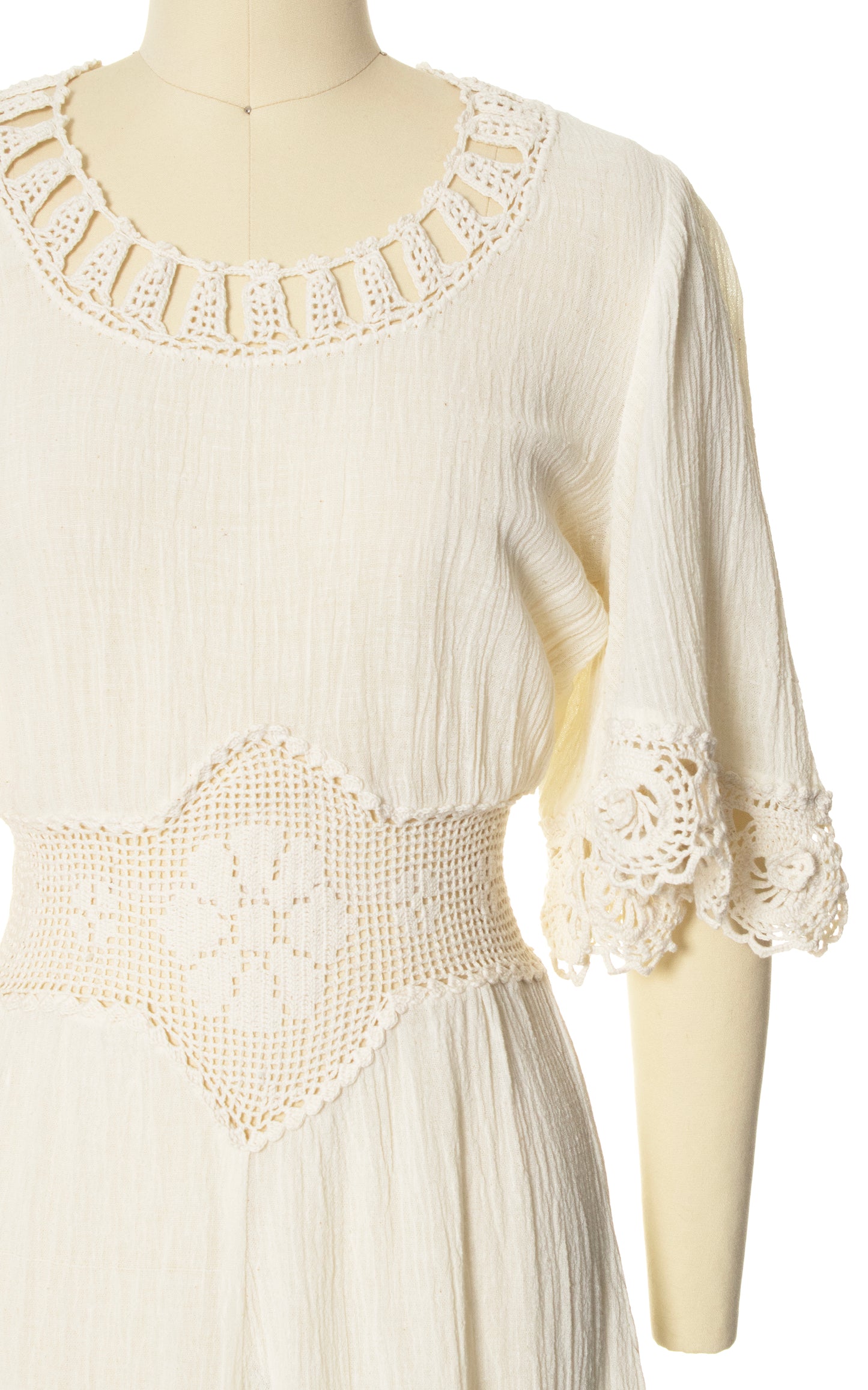 1970s Crochet & Cotton Gauze Dress | x-small/small