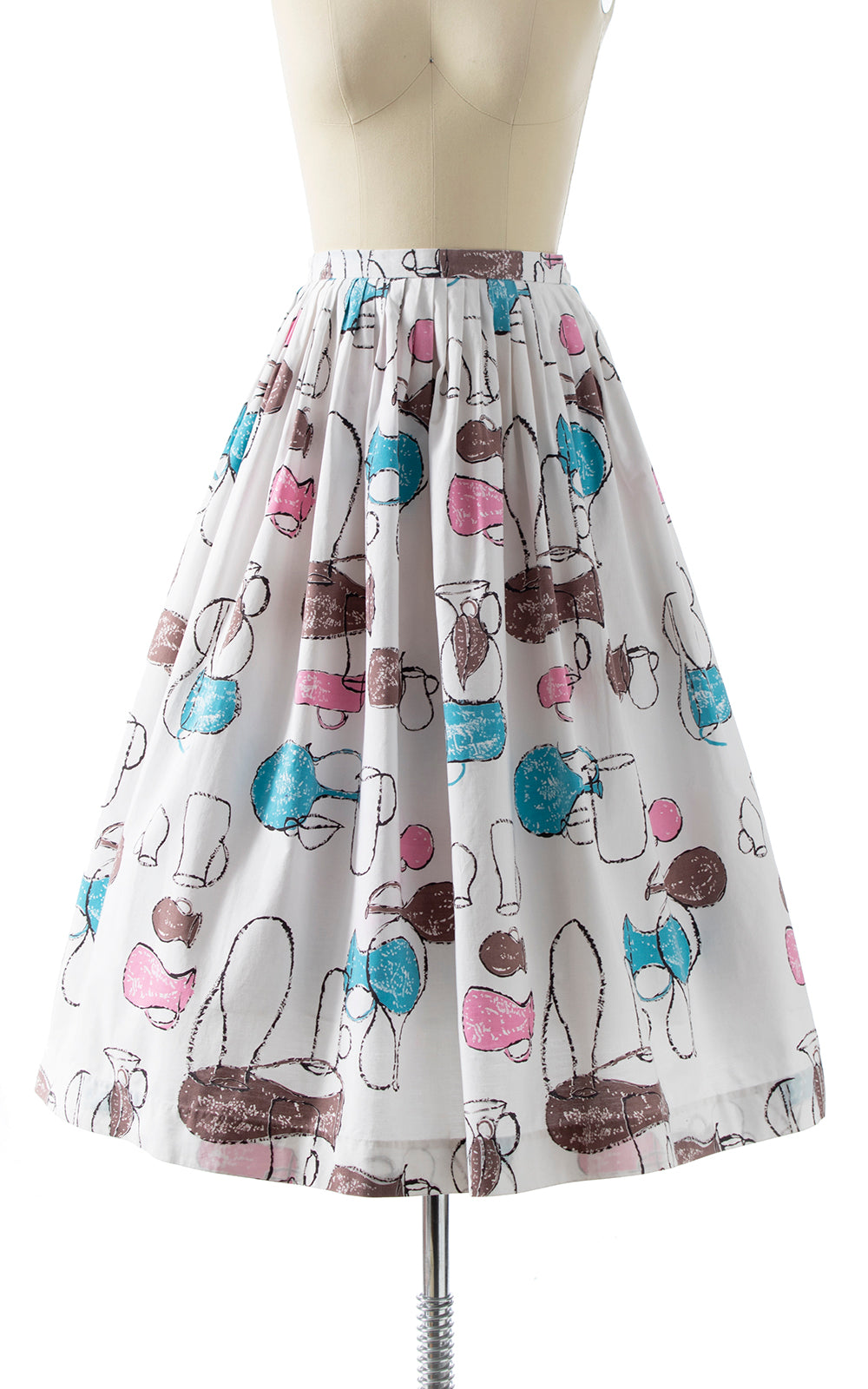 1950s Vases Novelty Print Cotton Skirt | x-small