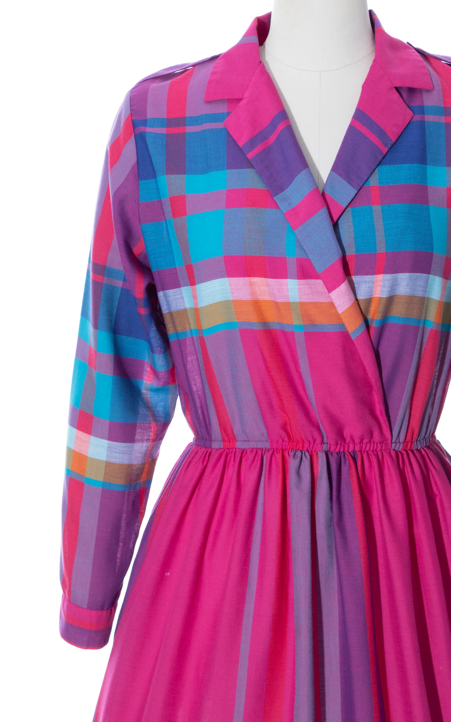 Vintage 80s 1980s does 1950s Style Pink Blue Plaid Cotton Day Dress Birthday Life Vintage