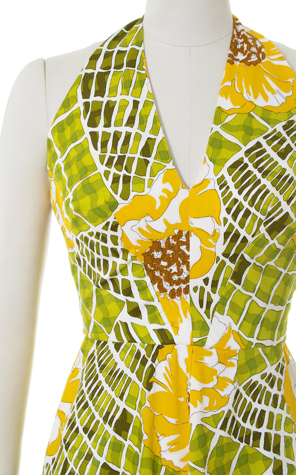 1970s Oversized Floral Halter Maxi Dress