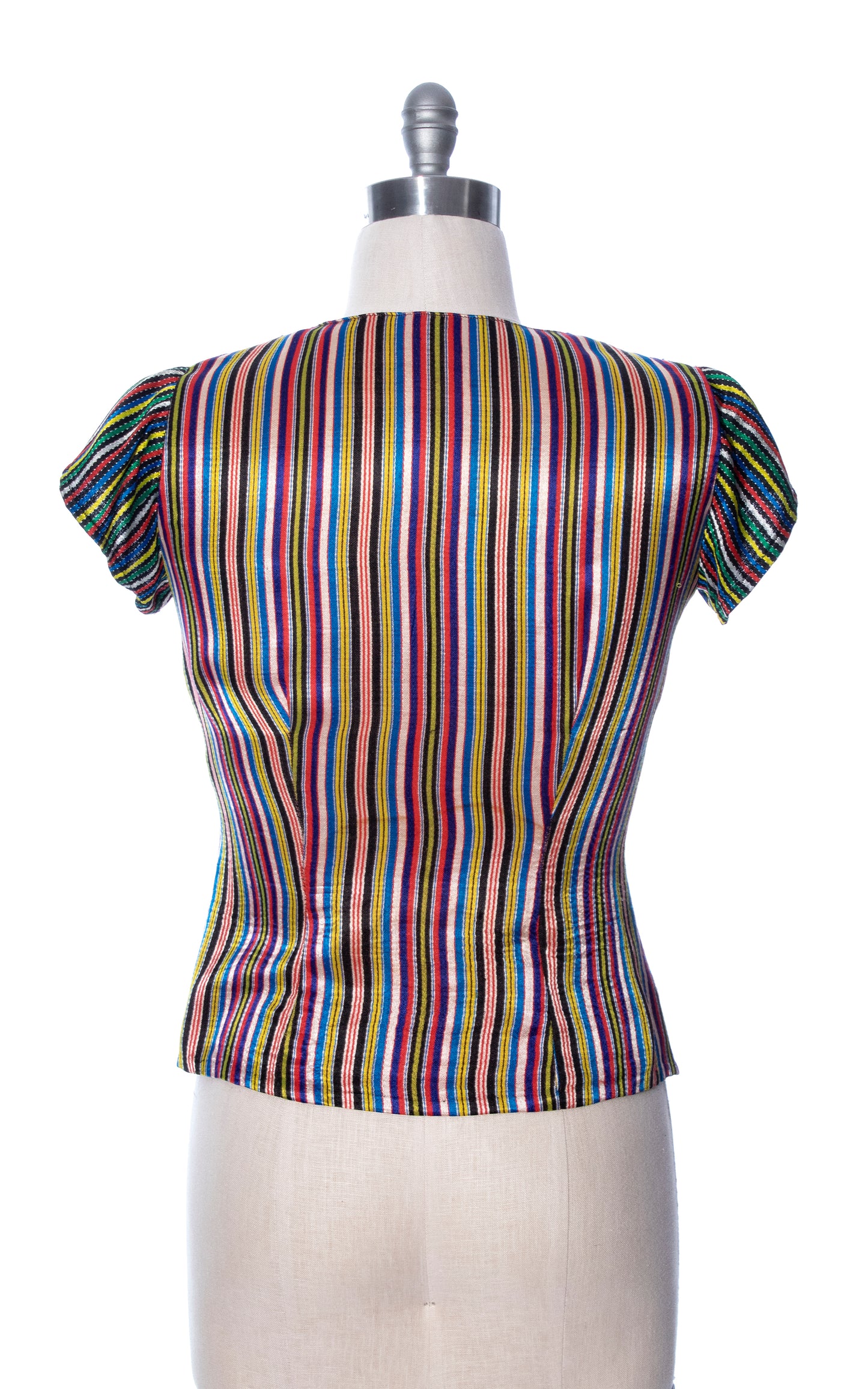 Vintage 30s 40s 1930s 1940s Rainbow Striped Satin Short Sleeve Art Deco Blouse Birthday Life Vintage