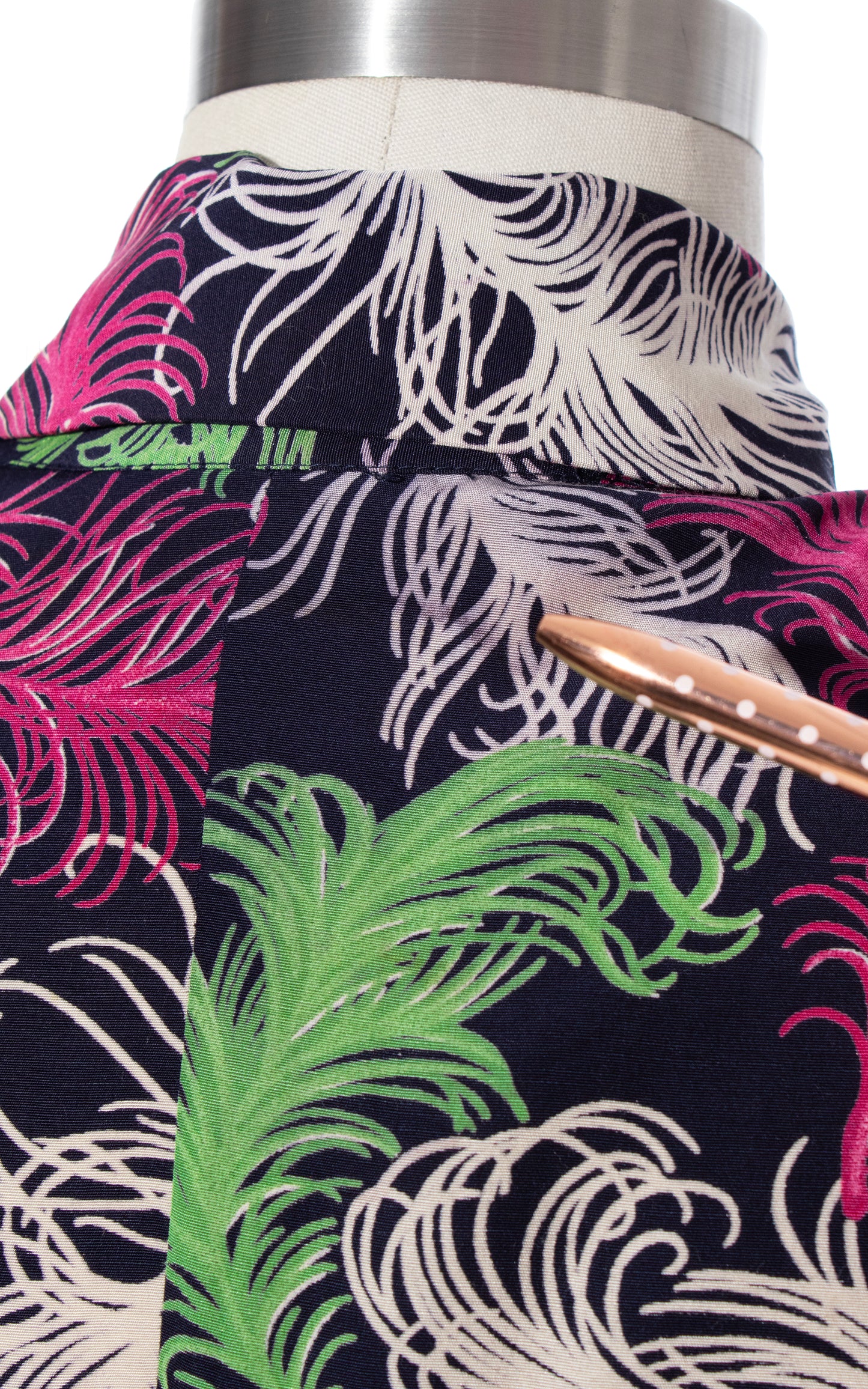 Vintage 80s 1980s does 1940s NORMA KAMALI Feather Print Rayon Blouse BirthdayLifeVintage