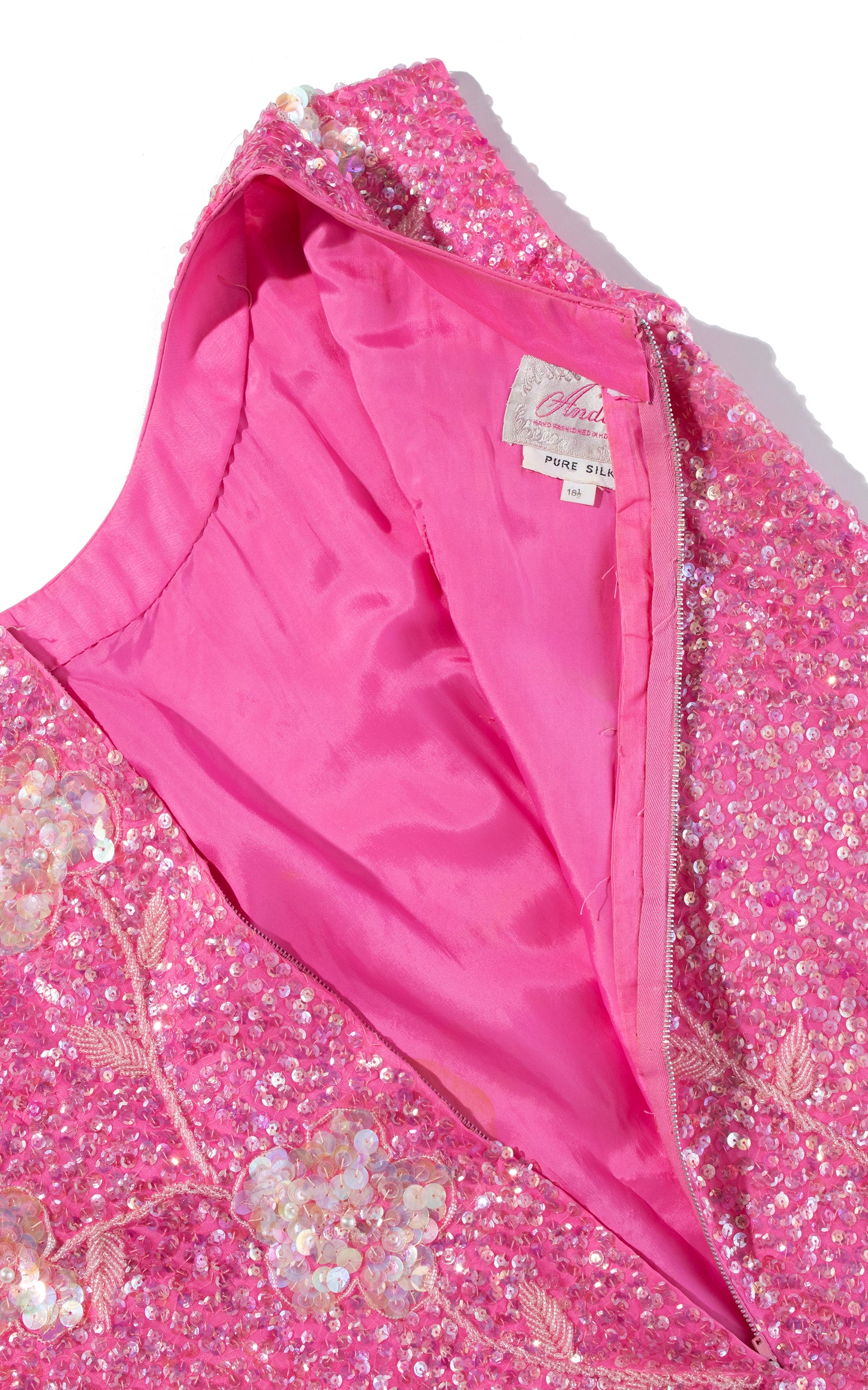 Vintage 1960s 60s Hot Pink Floral Sequined Full Length Evening Gown Party Dress volup plus size BirthdayLifeVintage