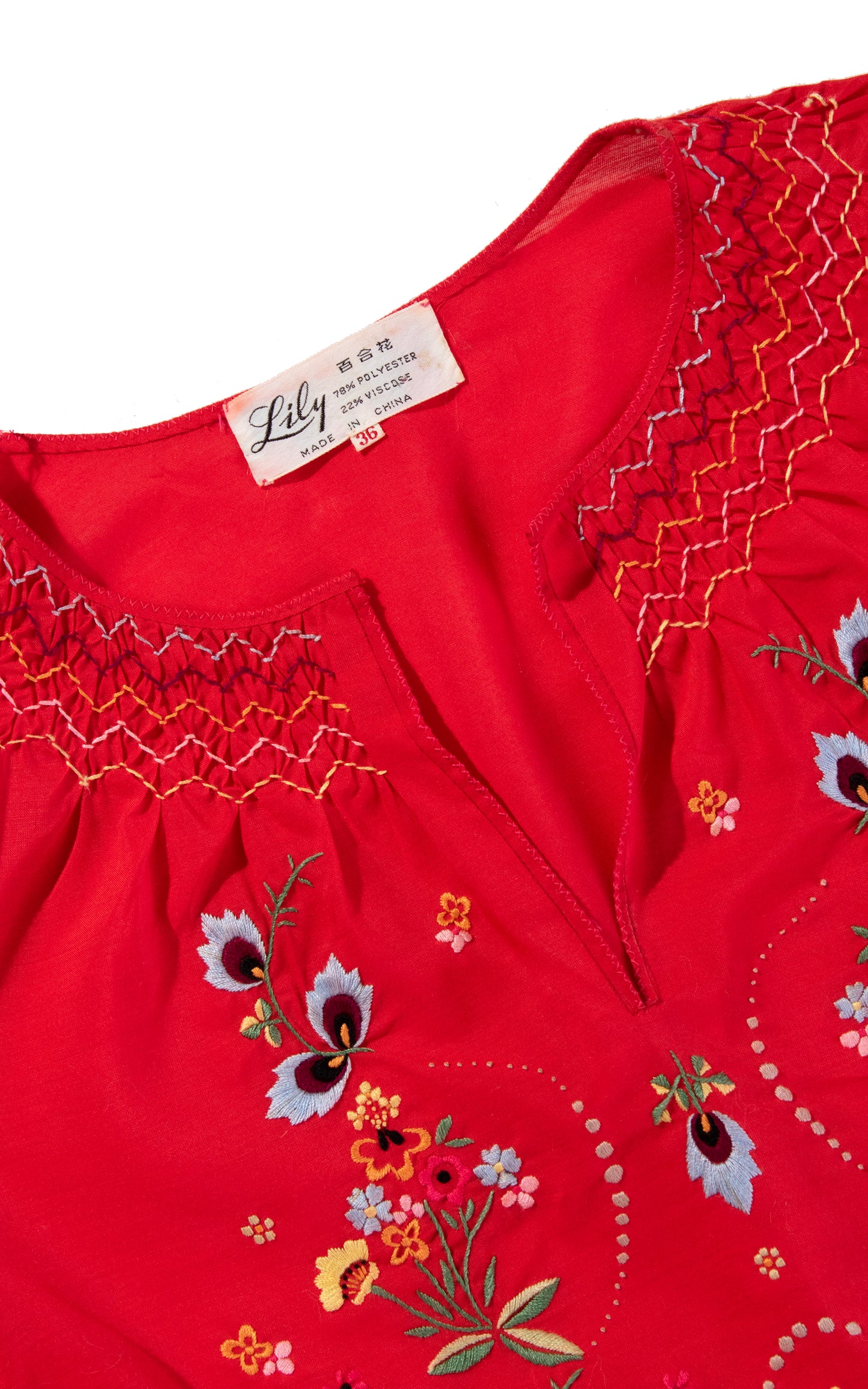 Vintage 70s 1970s Floral Embroidered Red Puff Sleeve Cropped Peasant Top BirthdayLifeVintage