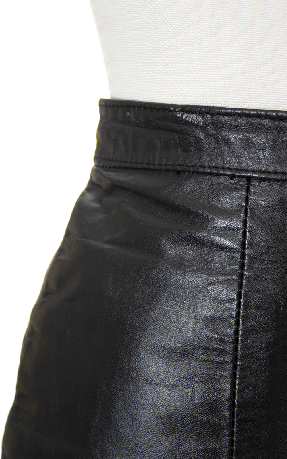 Vintage 1980s Black Leather Mini Skirt with Grommets by Birthday Life Vintage