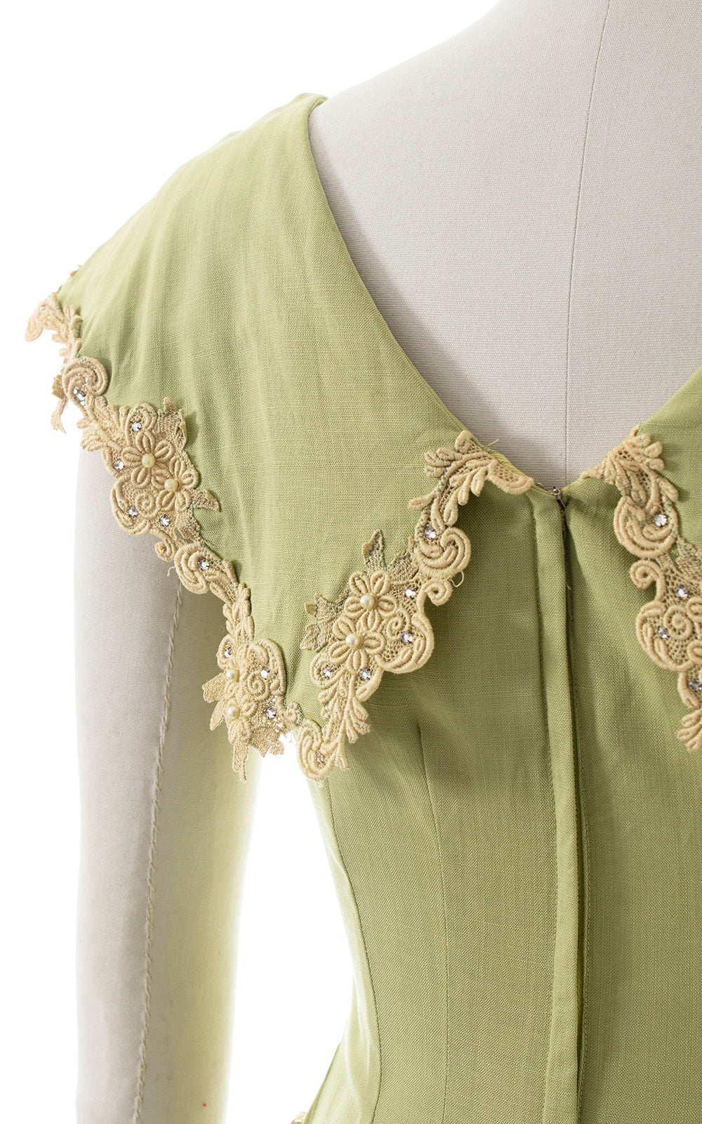 1950s Linen & Lace Dress with Pockets | small/medium