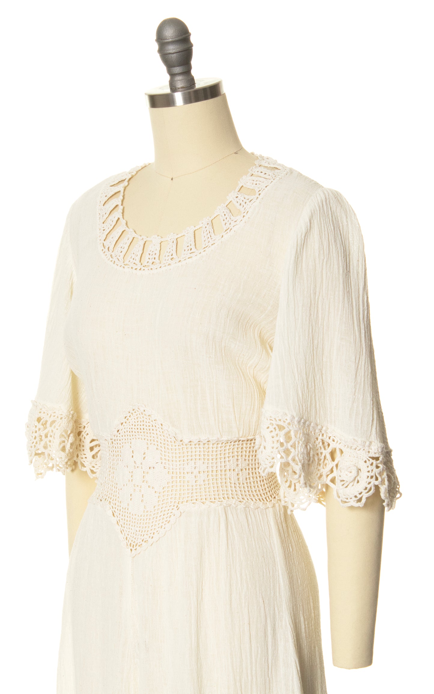 1970s Crochet & Cotton Gauze Dress | x-small/small