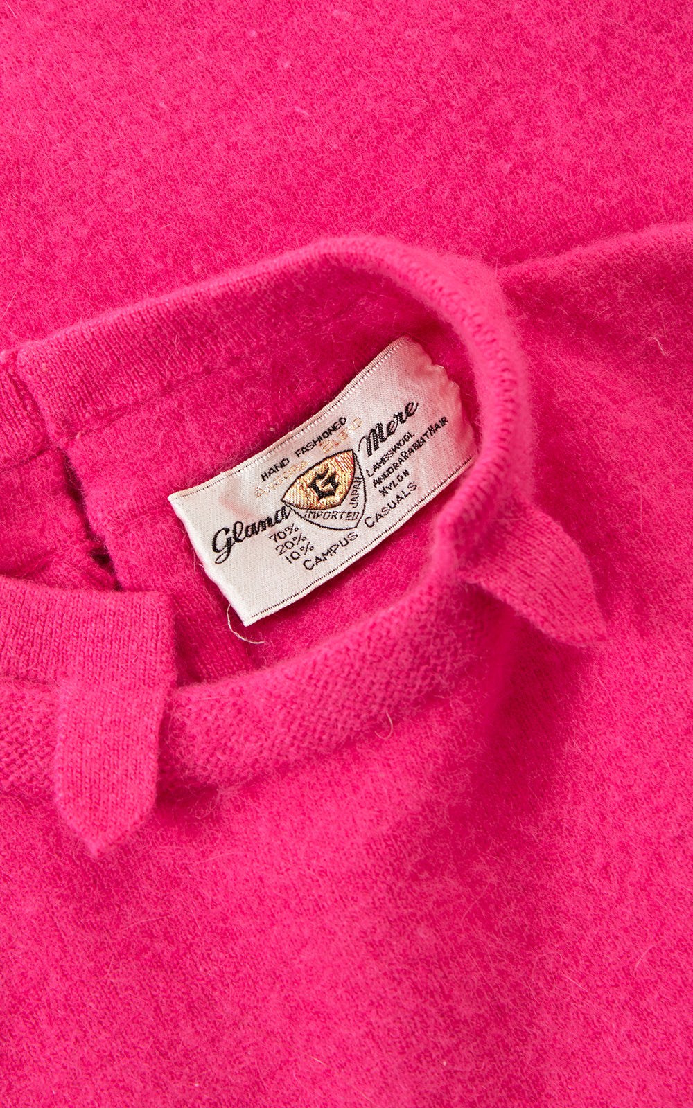Vintage 1950s Hot Pink Knit Wool Angora Pullover Sweater Top Birthday Life Vintage