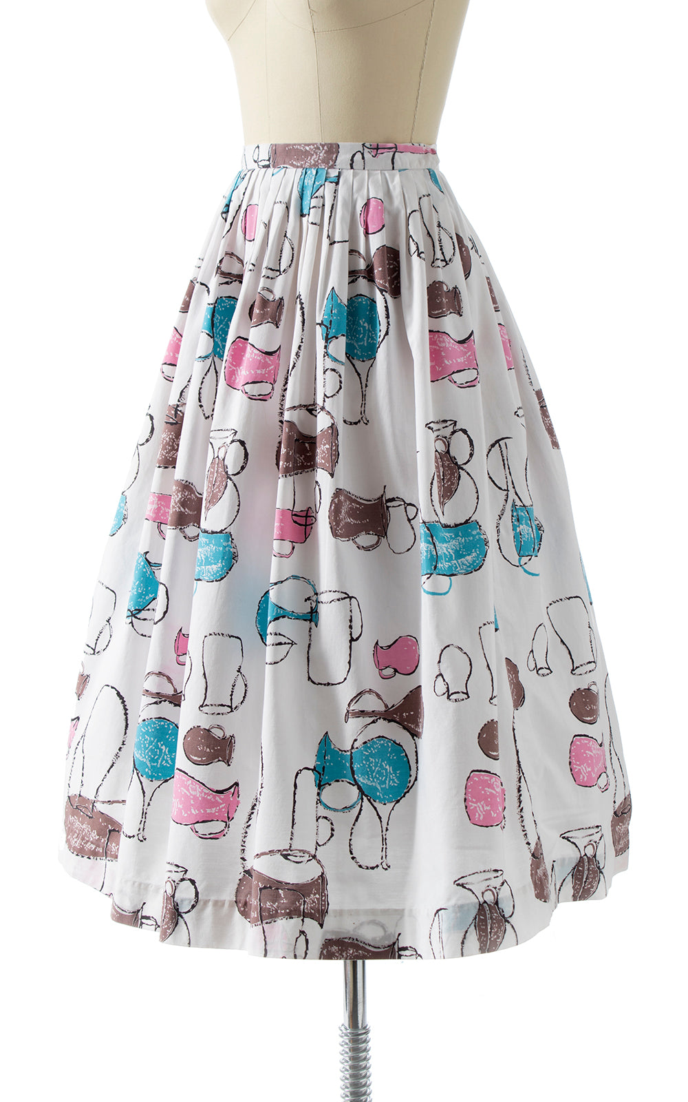 1950s Vases Novelty Print Cotton Skirt | x-small
