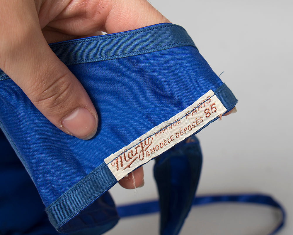 1940s Cobalt Satin Bra + Panties Set