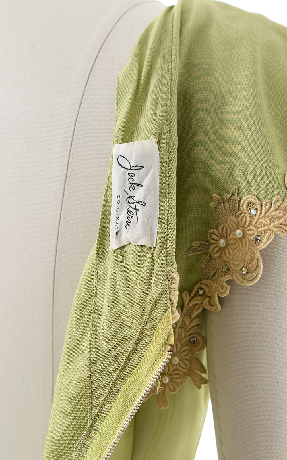 1950s Linen & Lace Dress with Pockets | small/medium