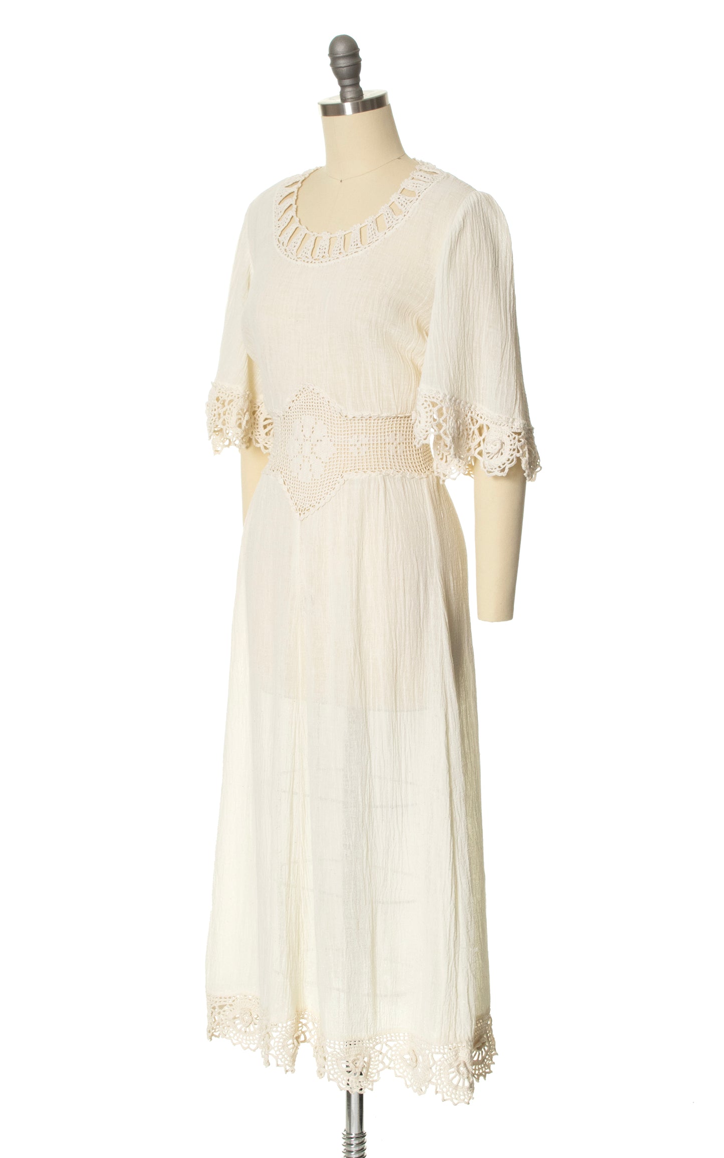 1970s Crochet & Cotton Gauze Dress | x-small/small